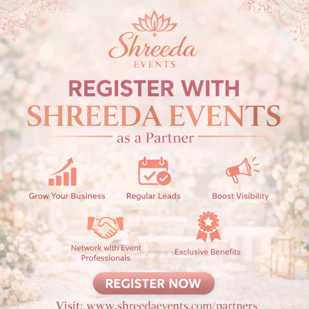 Register with Shreeda Events as a partner and grow your business with regular leads, visibility, and event industry networking in Dallas DFW.
